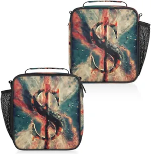 Insulated Lunch Bag Reusable Waterproofing Fantasy Notes Lunch Box with Shoulder Strap Handle and Water Bottle Net Bag for Travel Camping Beach Picnic