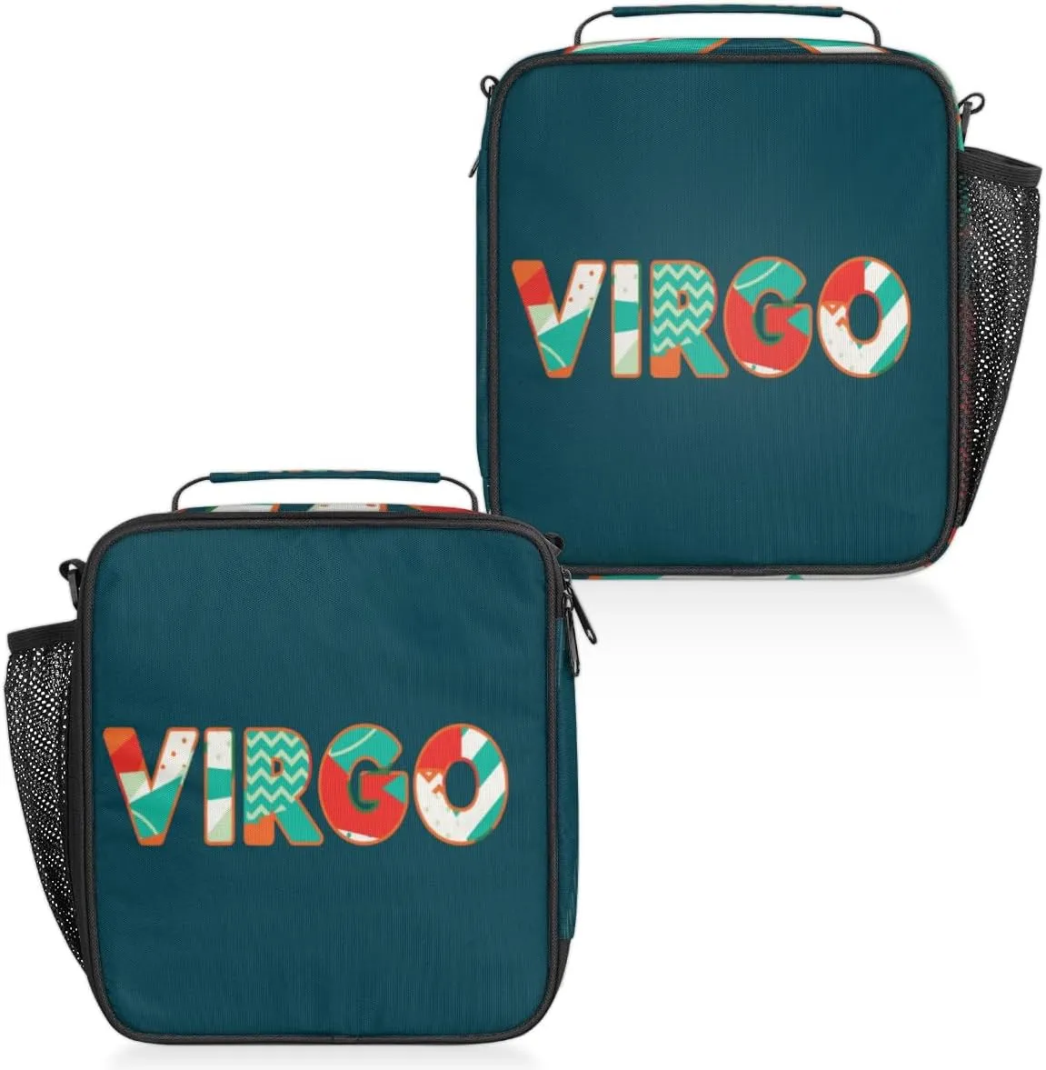 Insulated Lunch Bag Reusable Waterproofing Virgo Lunch Box with Shoulder Strap Handle and Water Bottle Net Bag for Travel Camping Beach Picnic