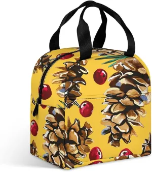 Insulated Lunch Bags Pine Cones And Cranberries Lunch Bag for Women Men Insulated Lunch Box for Work Picnic Travel