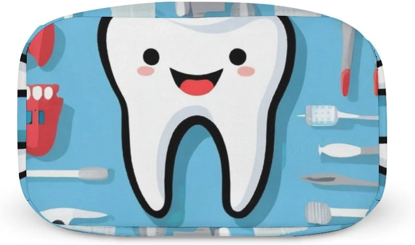 Insulated Lunch Tote, Teeth Dental Blue Novelty Pattern Lightweight Waterproof Lunch Bag with Pocket, Large Capacity Outdoor Snack Handbag