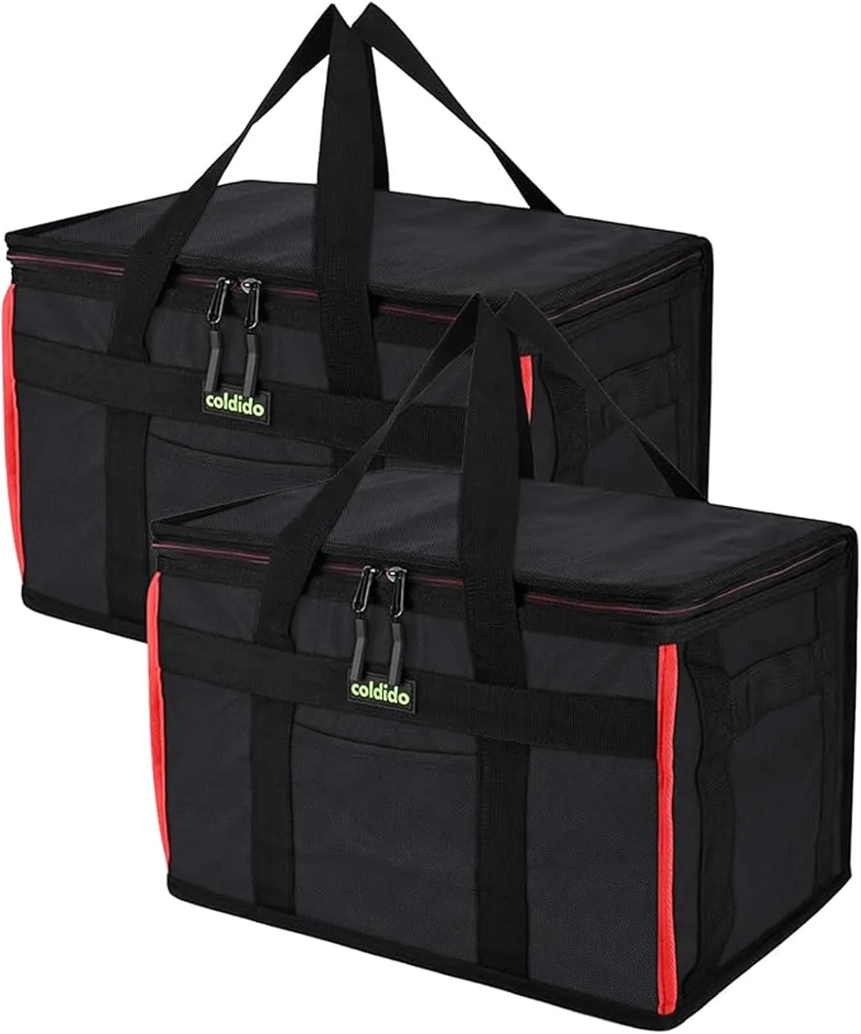 Insulated Reusable Grocery Bags (2-Pack), Cooler Bags insulated with Hard Bottom Insert Stands Upright, Sturdy Zipper Food Delivery Bag for Warm or Cold,2-Pack XL