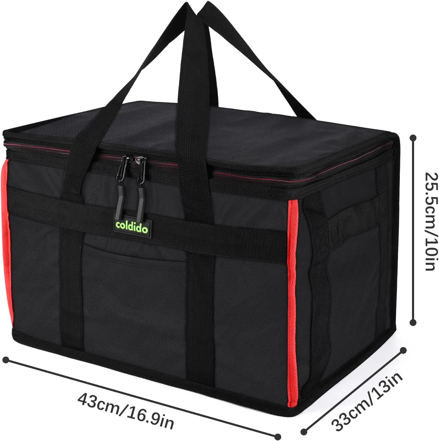 Insulated Reusable Grocery Bags (2-Pack), Cooler Bags insulated with Hard Bottom Insert Stands Upright, Sturdy Zipper Food Delivery Bag for Warm or Cold,2-Pack XL