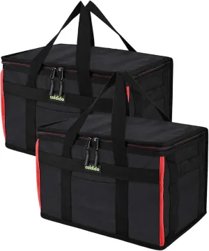 Insulated Reusable Grocery Bags (2-Pack), Cooler Bags insulated with Hard Bottom Insert Stands Upright, Sturdy Zipper Food Delivery Bag for Warm or Cold,2-Pack XL