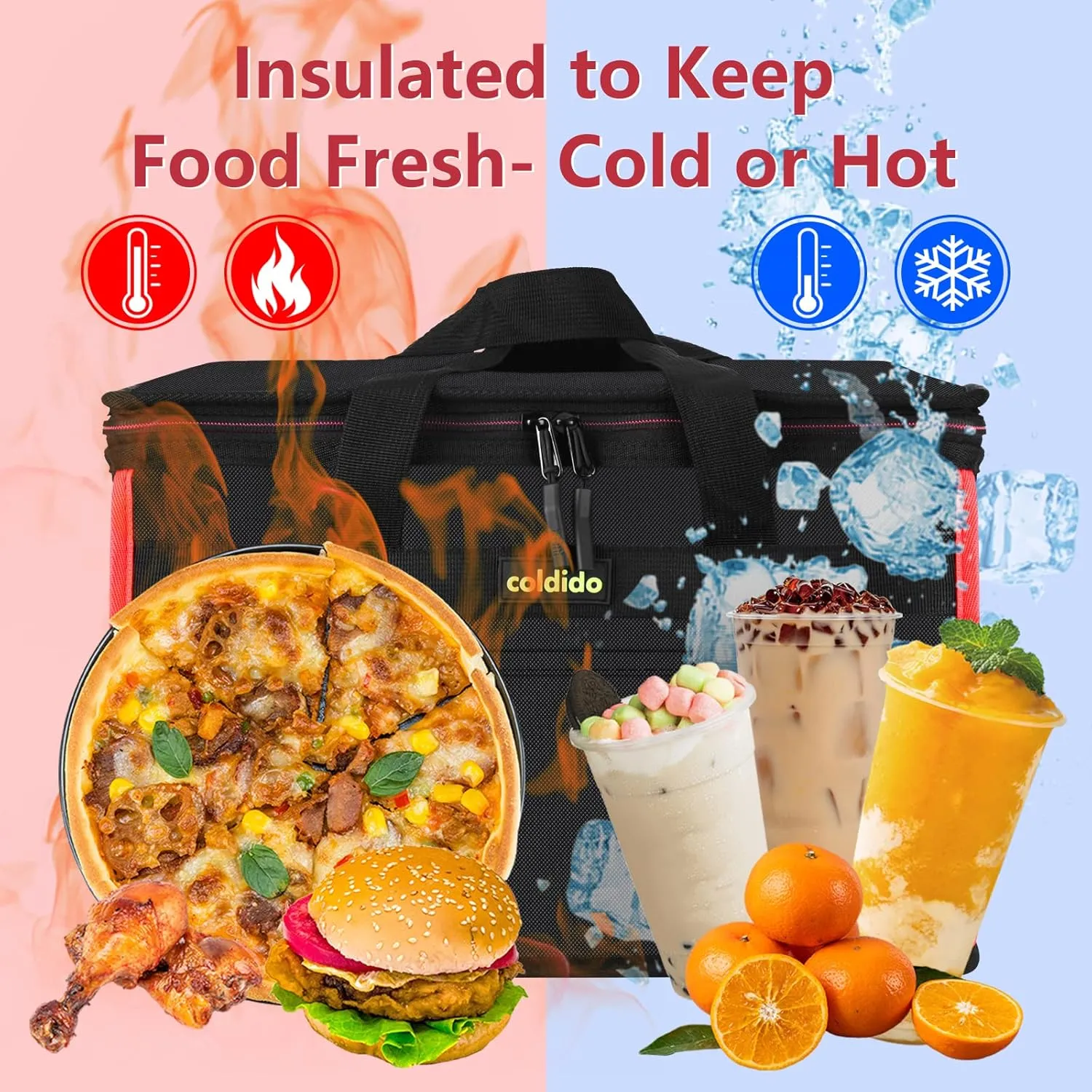 Insulated Reusable Grocery Bags (2-Pack), Cooler Bags insulated with Hard Bottom Insert Stands Upright, Sturdy Zipper Food Delivery Bag for Warm or Cold,2-Pack XL