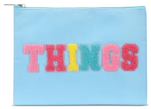 iscream 10.5" x 7.75" Chenille Patch Accent Nylon Zippered Travel Accessory Pouch, Things