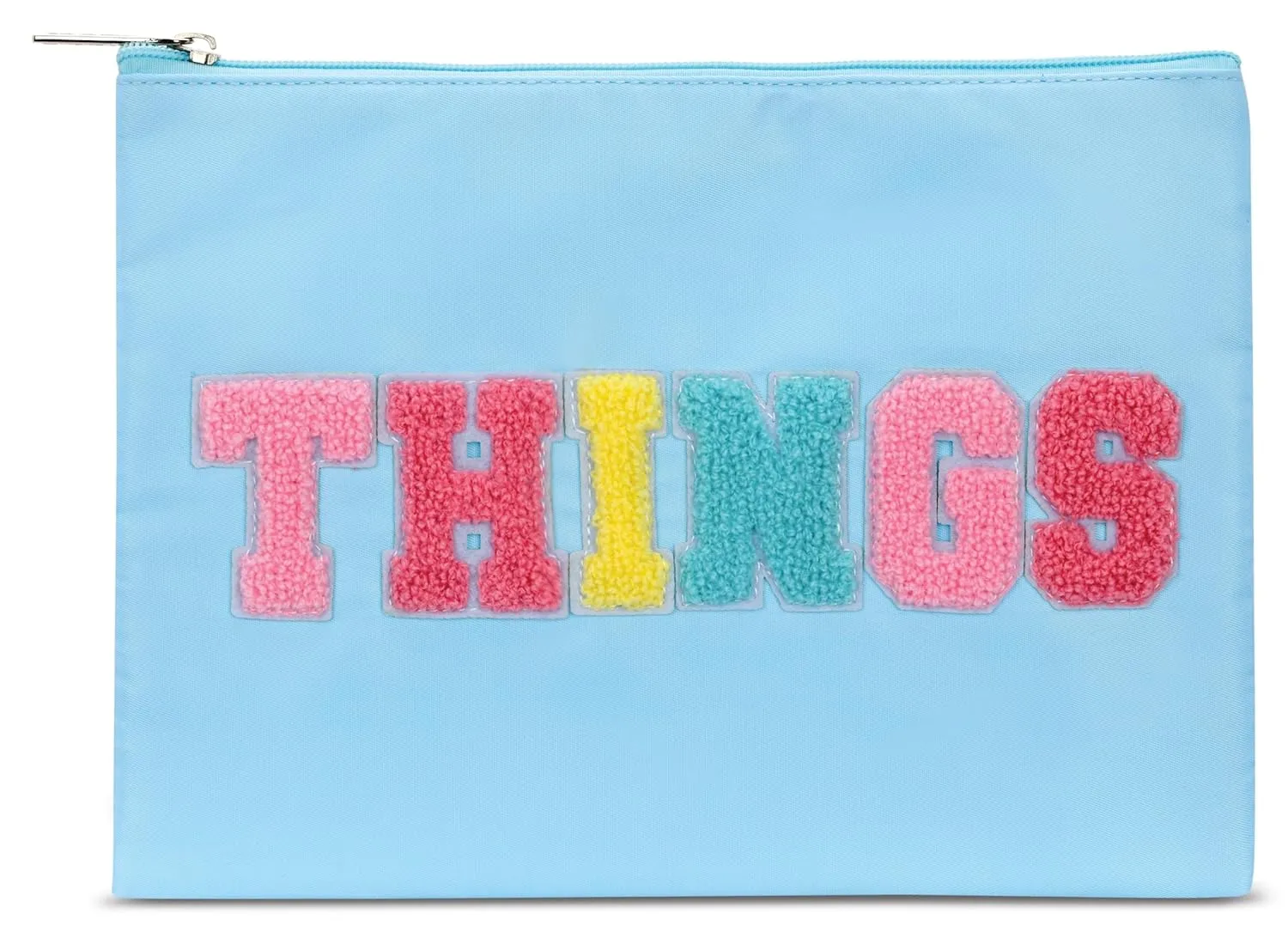 iscream 10.5" x 7.75" Chenille Patch Accent Nylon Zippered Travel Accessory Pouch, Things