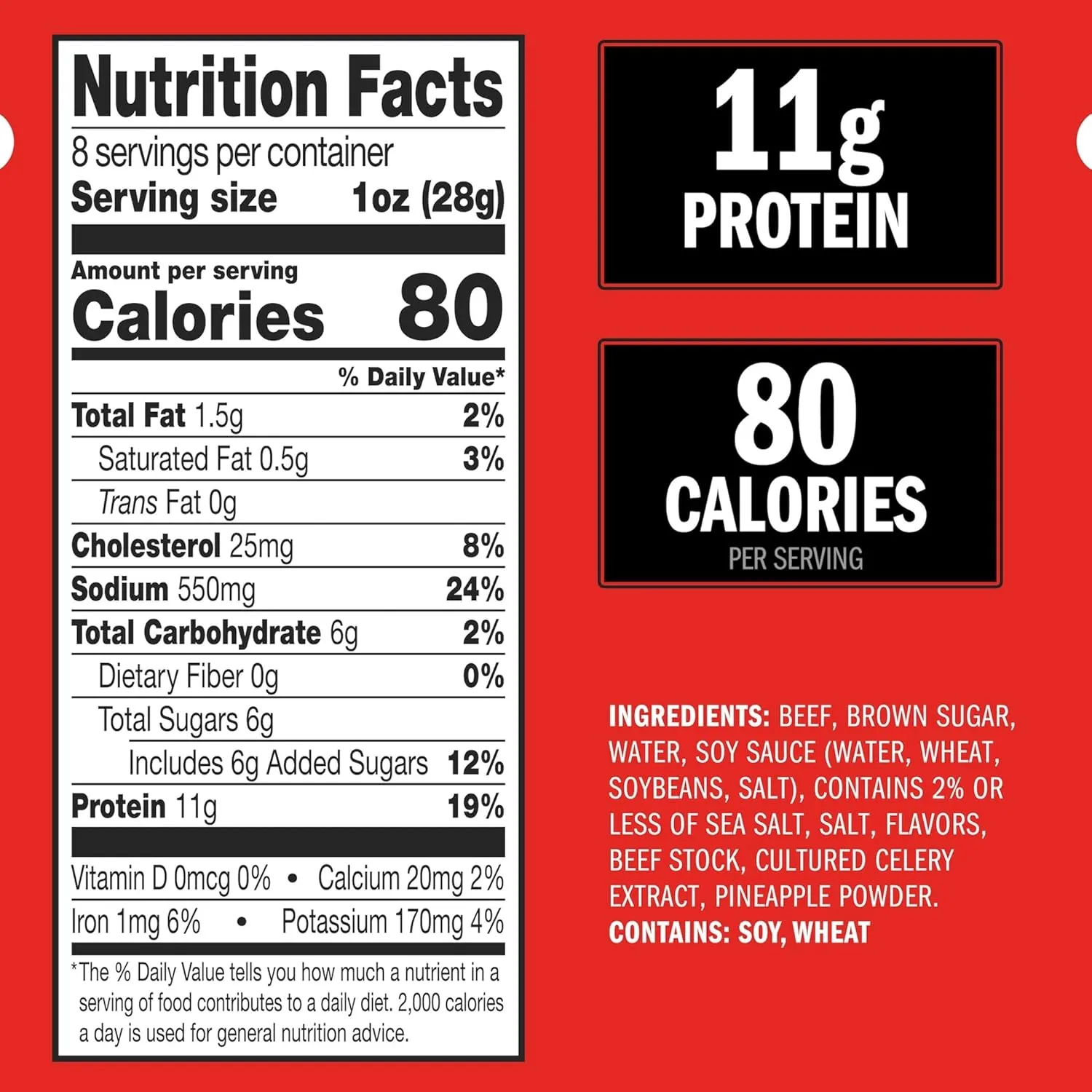 Jack Link's Beef Jerky, Teriyaki, Half Pounder Large Jerky Bag - Flavorful Meat Snack, Ready to Eat Protein Snacks with 11g of Protein per Serving, Made with 100% Beef
