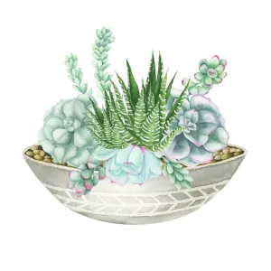 Jade Watercolor Succulent Fabric Panel