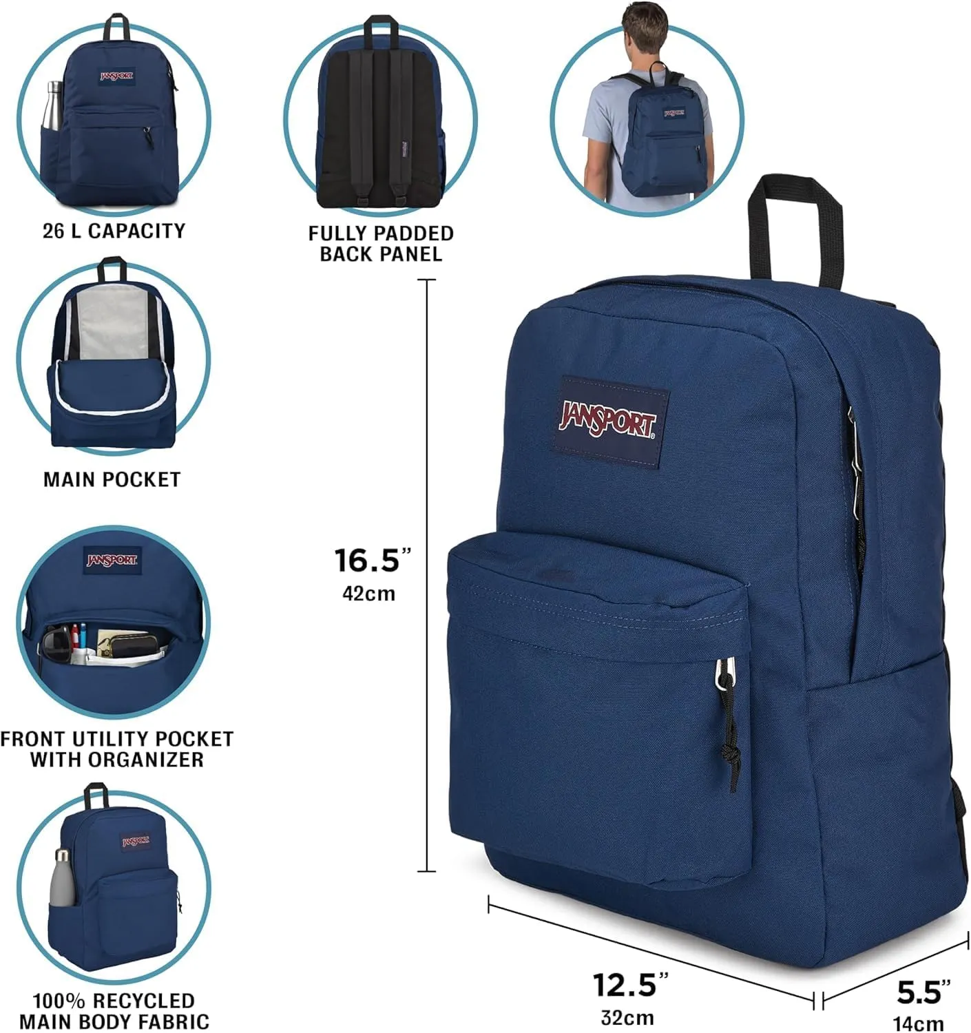 JanSport SuperBreak Plus Backpack with Padded 15-inch Laptop Sleeve and Integrated Bottle Pocket - Spacious and Durable Daypack for Work and Travel - Animal Illusion