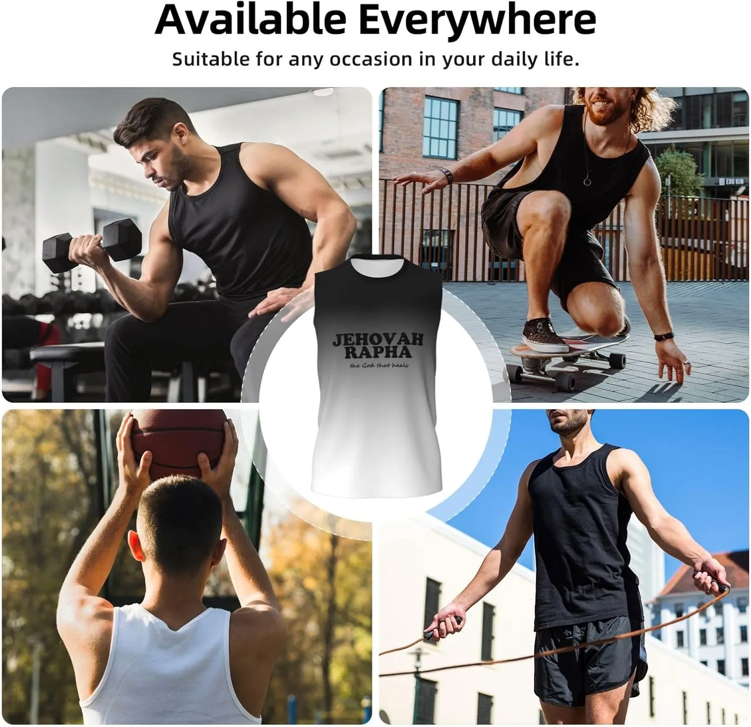 Jehovah Rapha The God Who Heals Men's Sleeveless Muscle Shirts,Singlet Vests Summer Running Tank Tops,