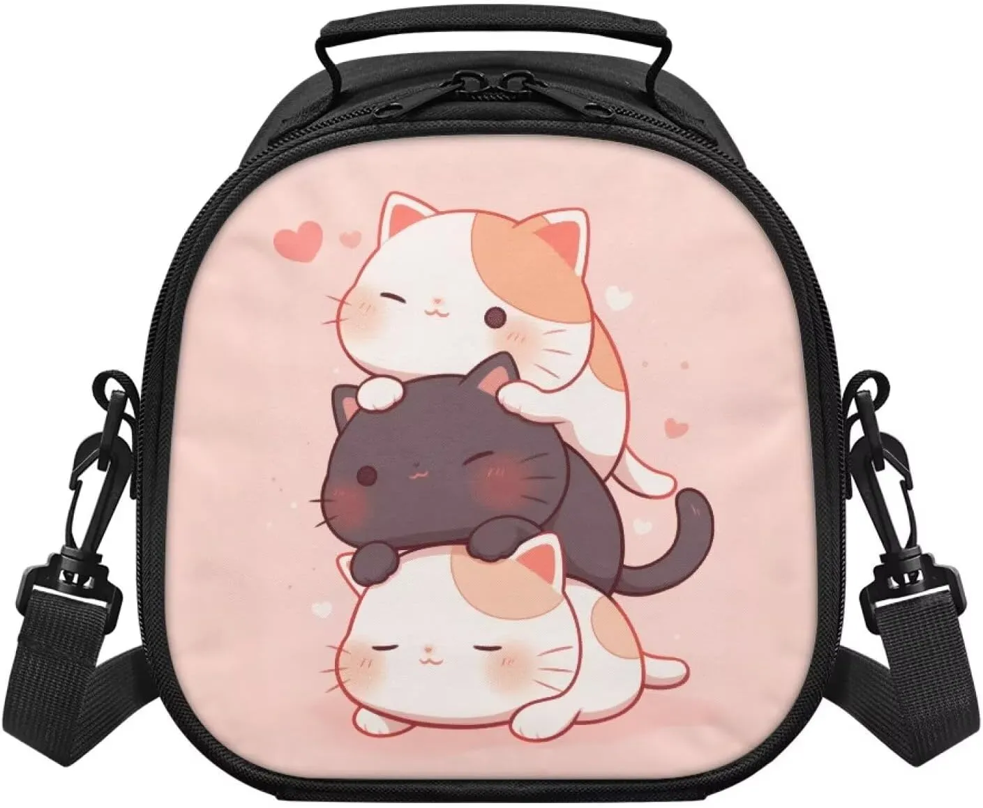Jengjengle Cat Lunch Box Containers for Kids for School Cute Lunch Bags Insulated Reusable Lunchbox with Detachable Handle & Adjustable Shoulder Strap Cooler Tote Bag