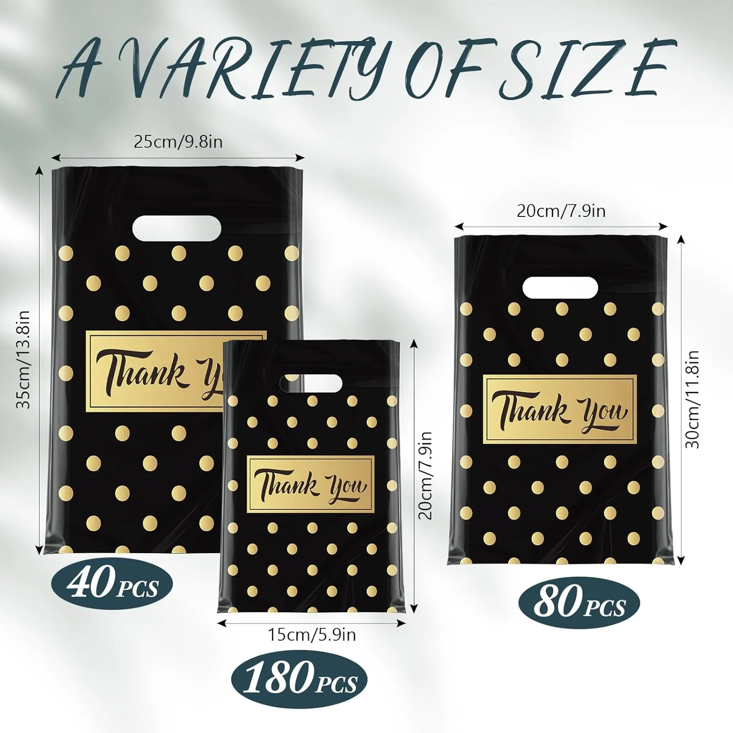 Jeyiour 300 Pcs Thank You Merchandise Bags with Handles Die Cut Plastic Shopping Bags Thank You Gift Boutique Goodie Sacks for Party Stores, 3 Sizes(Polka Dots)