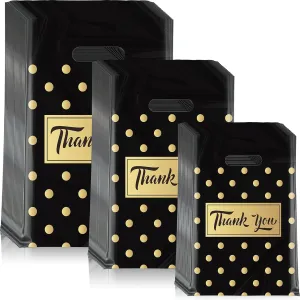 Jeyiour 300 Pcs Thank You Merchandise Bags with Handles Die Cut Plastic Shopping Bags Thank You Gift Boutique Goodie Sacks for Party Stores, 3 Sizes(Polka Dots)