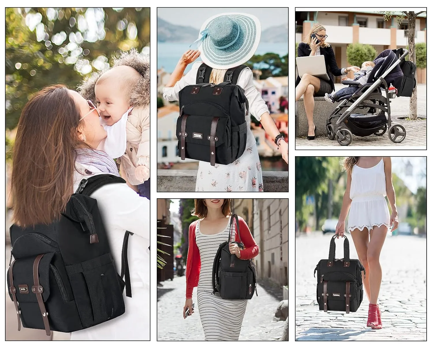 Jiefeike Diaper Bag Backpack, Baby Boys Girls Portable Baby Nappy Bags, Dad Mom Backpack Diaper Bag with Insulated Pockets USB Charging Port RFID Anti-Theft Water-Resistant Pocket Stroller Straps