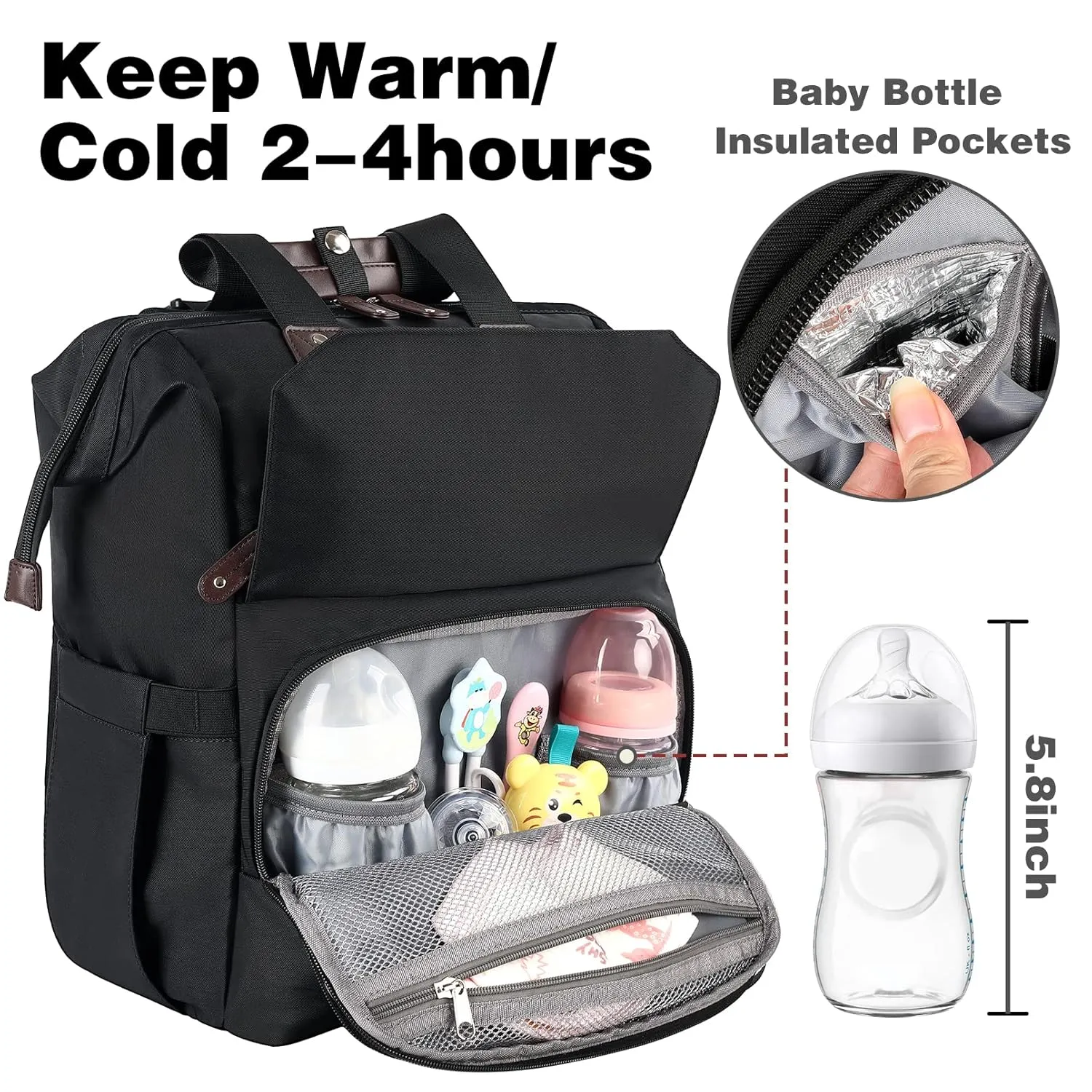 Jiefeike Diaper Bag Backpack, Baby Boys Girls Portable Baby Nappy Bags, Dad Mom Backpack Diaper Bag with Insulated Pockets USB Charging Port RFID Anti-Theft Water-Resistant Pocket Stroller Straps