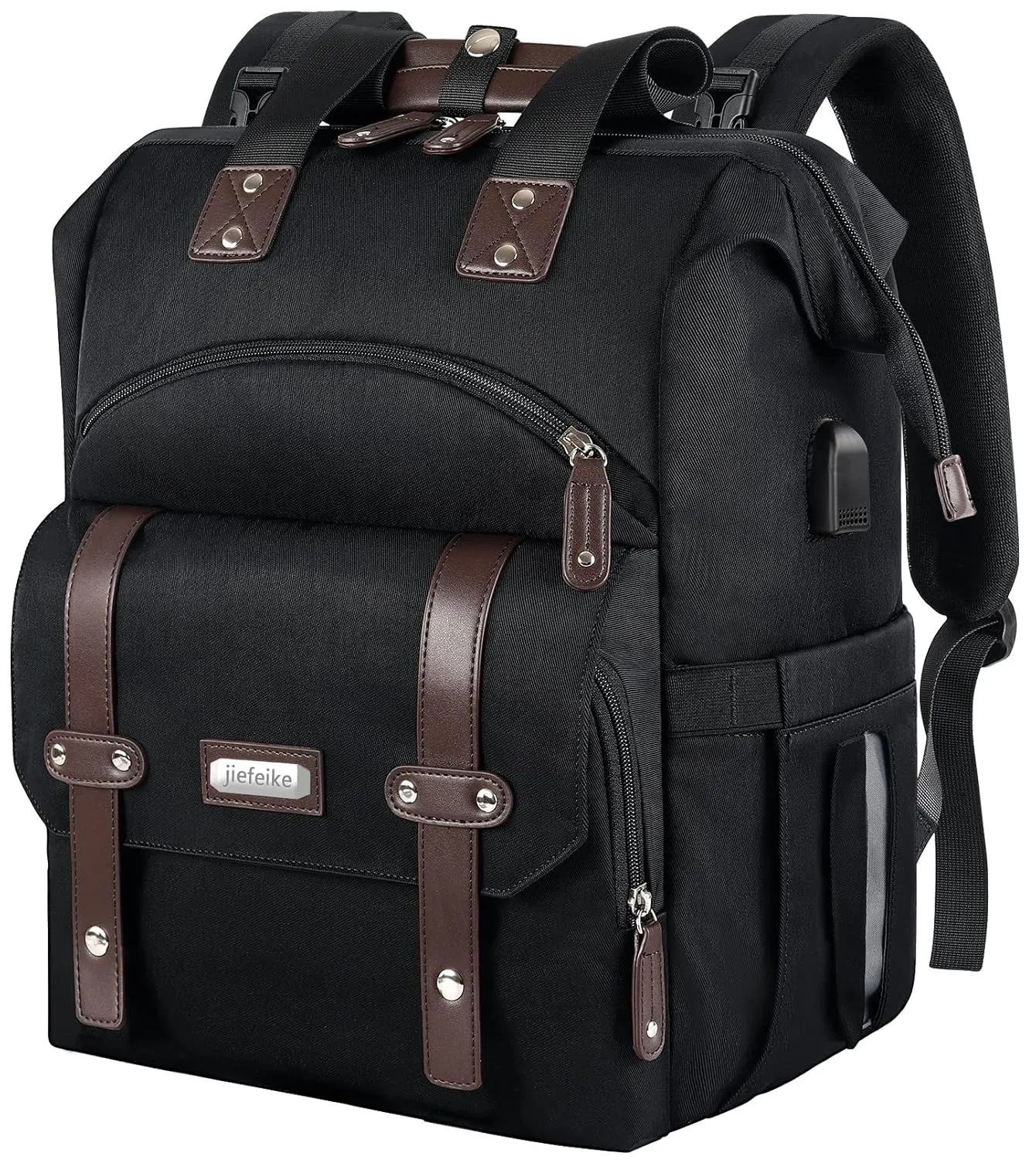 Jiefeike Diaper Bag Backpack, Baby Boys Girls Portable Baby Nappy Bags, Dad Mom Backpack Diaper Bag with Insulated Pockets USB Charging Port RFID Anti-Theft Water-Resistant Pocket Stroller Straps