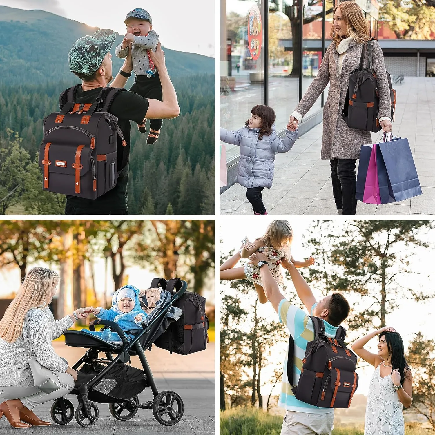 Jiefeike Diaper Bag Backpack,Black Baby Girls Travel Backpack Diaper Bag for Dad Mom,Insulated Pockets Portable Baby Nappy Bags with USB Charging Port,RFID Anti-Theft Pocket Stroller Straps