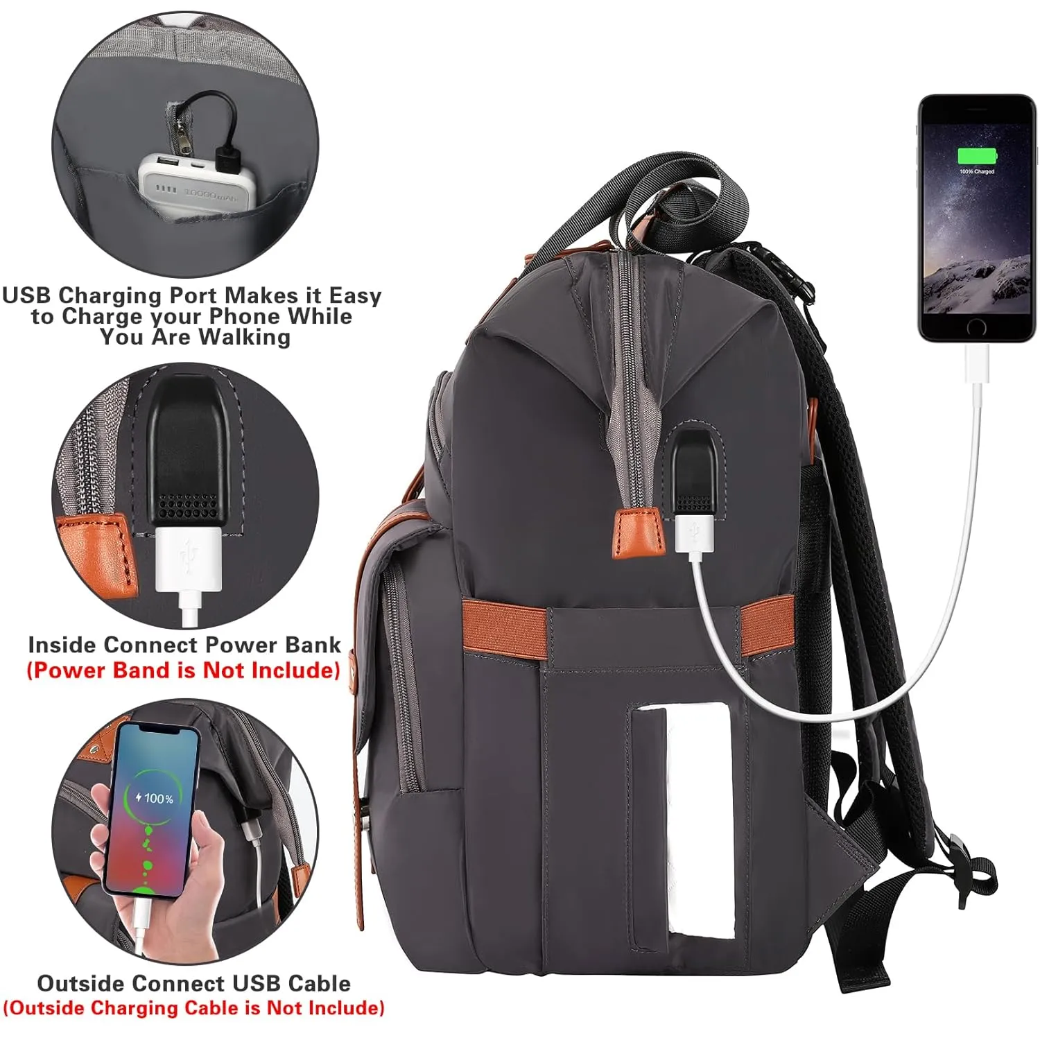Jiefeike Diaper Bag Backpack,Black Baby Girls Travel Backpack Diaper Bag for Dad Mom,Insulated Pockets Portable Baby Nappy Bags with USB Charging Port,RFID Anti-Theft Pocket Stroller Straps