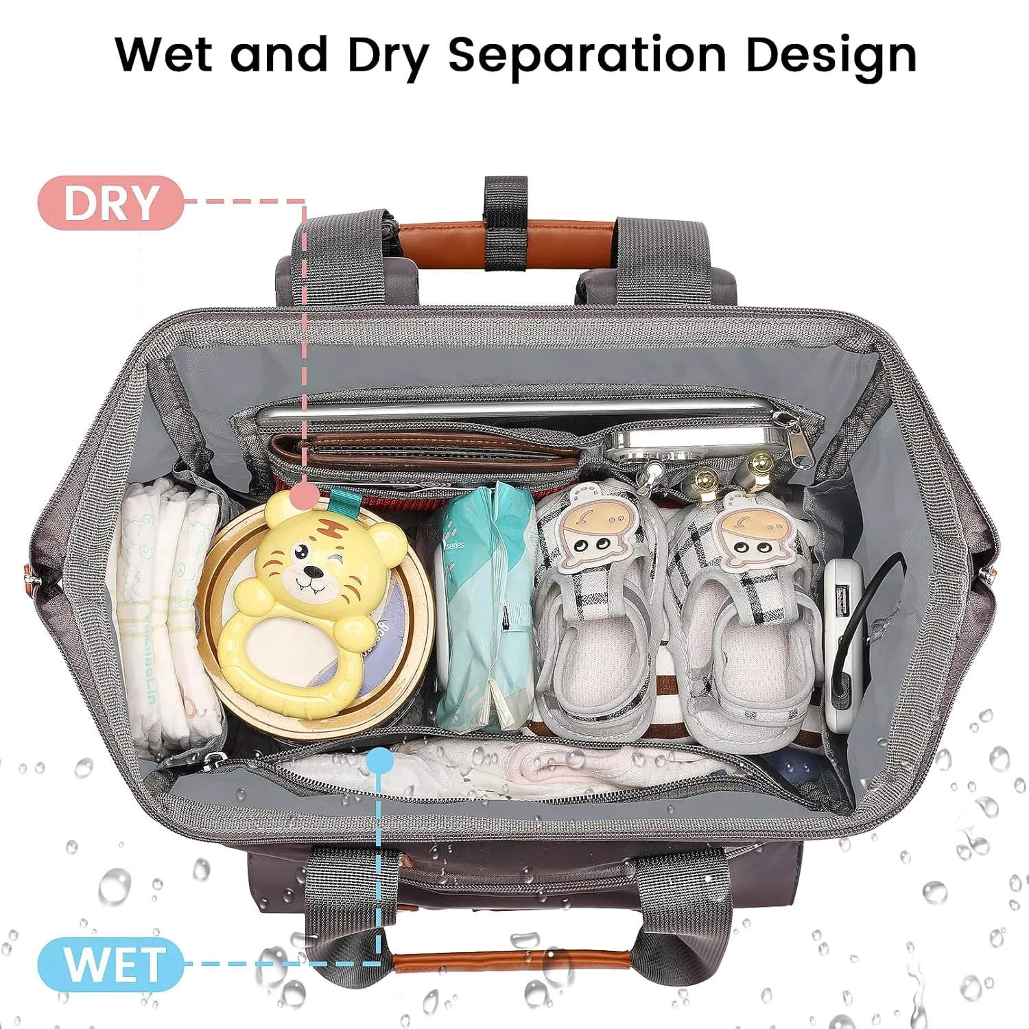 Jiefeike Diaper Bag Backpack,Black Baby Girls Travel Backpack Diaper Bag for Dad Mom,Insulated Pockets Portable Baby Nappy Bags with USB Charging Port,RFID Anti-Theft Pocket Stroller Straps