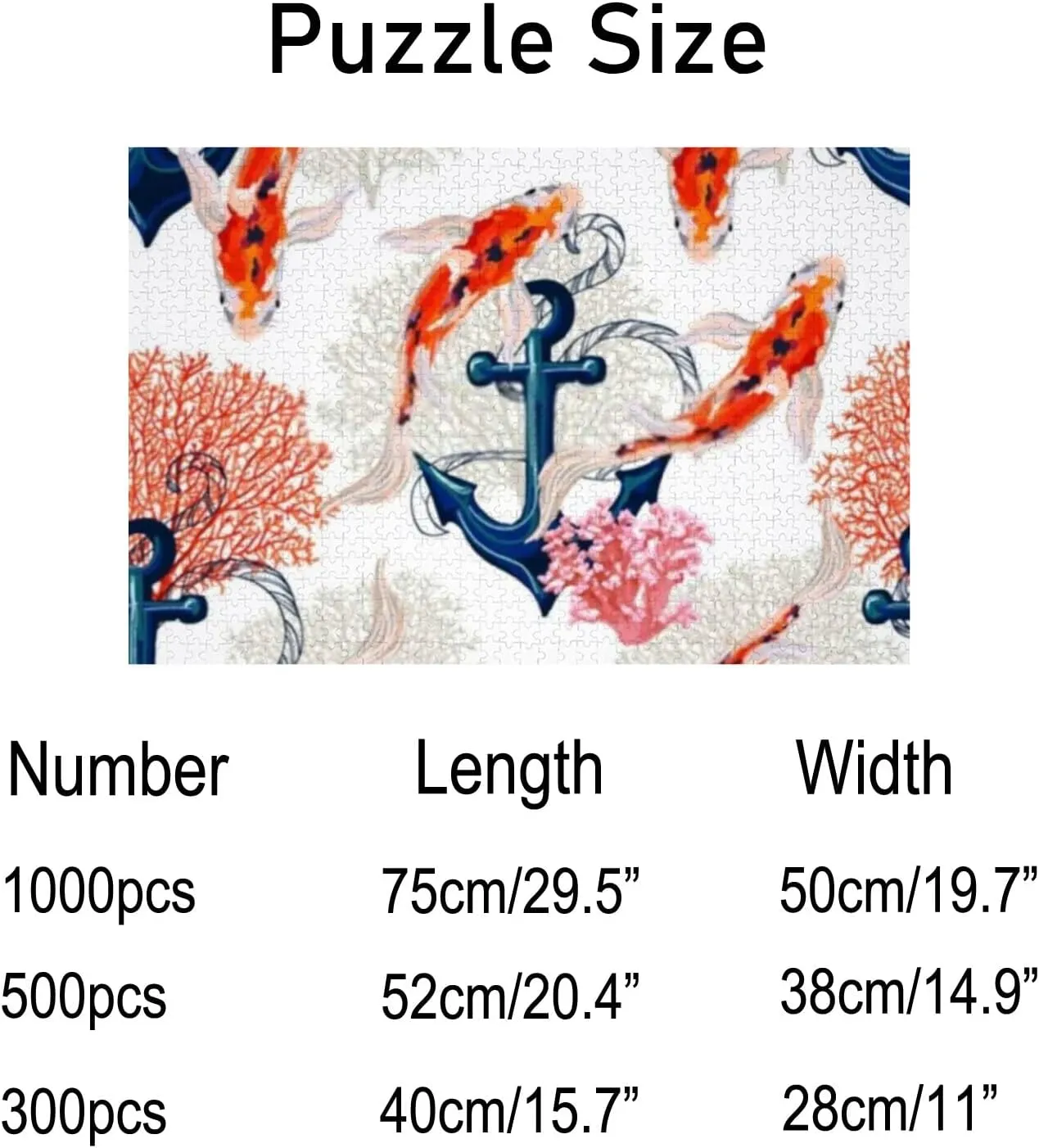 Jigsaw Puzzles Watercolor Tropical Koi Fish Anchor Toy Kid Educational Games Brain Challenge Adults Art DIY Child Leisure Game Suitable Family Friends 500PCS