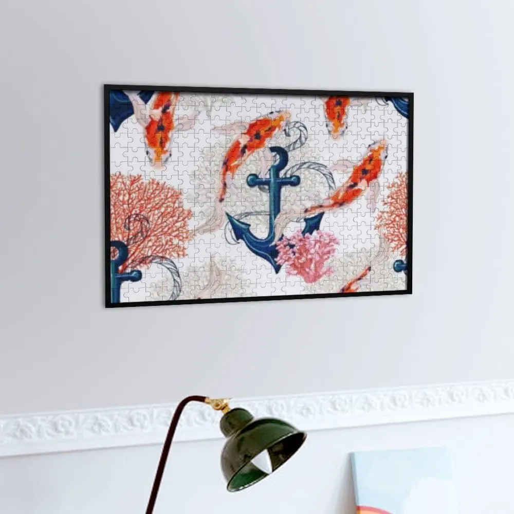 Jigsaw Puzzles Watercolor Tropical Koi Fish Anchor Toy Kid Educational Games Brain Challenge Adults Art DIY Child Leisure Game Suitable Family Friends 500PCS
