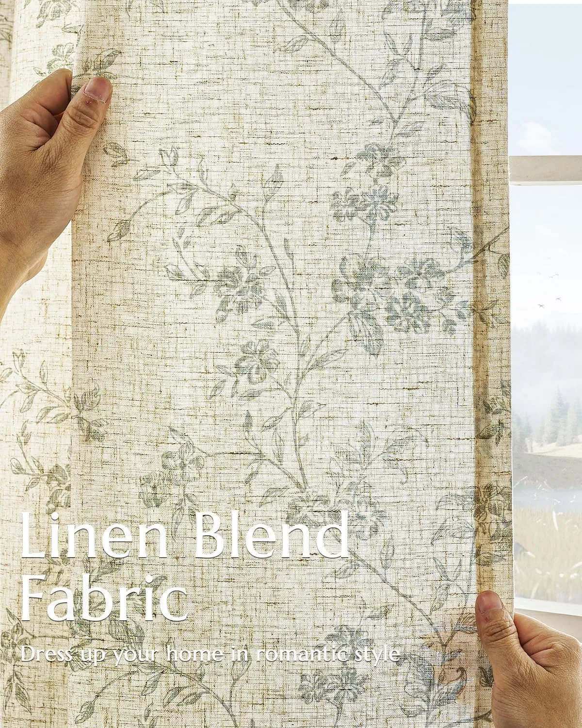 jinchan Linen Floral Curtains for Living Room 96 Inch Length Sage Green Printed Curtains Back Tab French Country Farmhouse Flower Patterned Drapes Bedroom Window Curtain Set 2 Panels