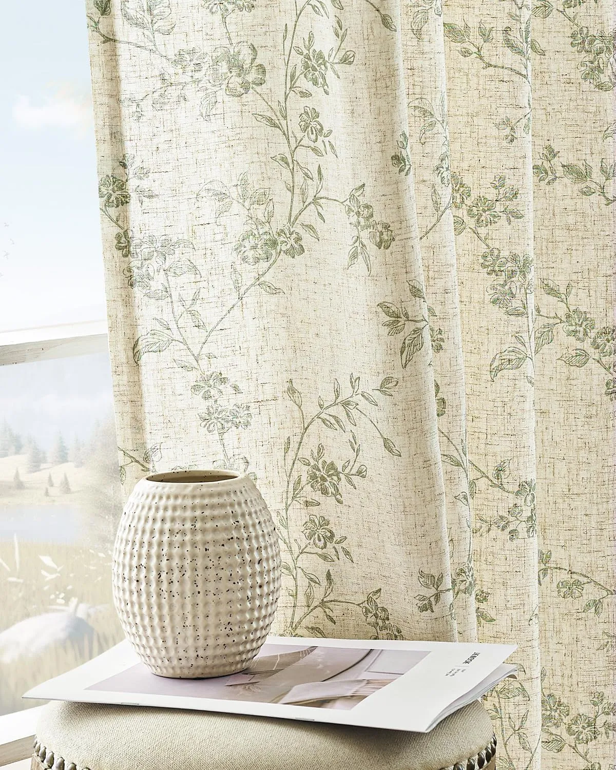 jinchan Linen Floral Curtains for Living Room 96 Inch Length Sage Green Printed Curtains Back Tab French Country Farmhouse Flower Patterned Drapes Bedroom Window Curtain Set 2 Panels