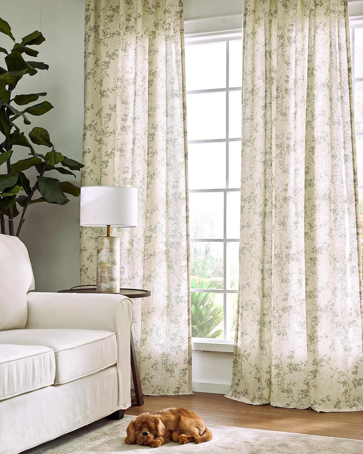 jinchan Linen Floral Curtains for Living Room 96 Inch Length Sage Green Printed Curtains Back Tab French Country Farmhouse Flower Patterned Drapes Bedroom Window Curtain Set 2 Panels