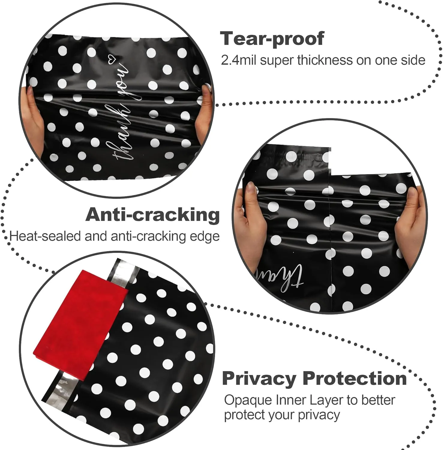 JinRuiKJ Thank You Poly Mailer 14.5x19 50 Pack - Shipping Bags for Clothing, Strong Thick and Self Adhesive Shipping Envelopes - Cute Packaging Bags for Small Business - White Polka Dots