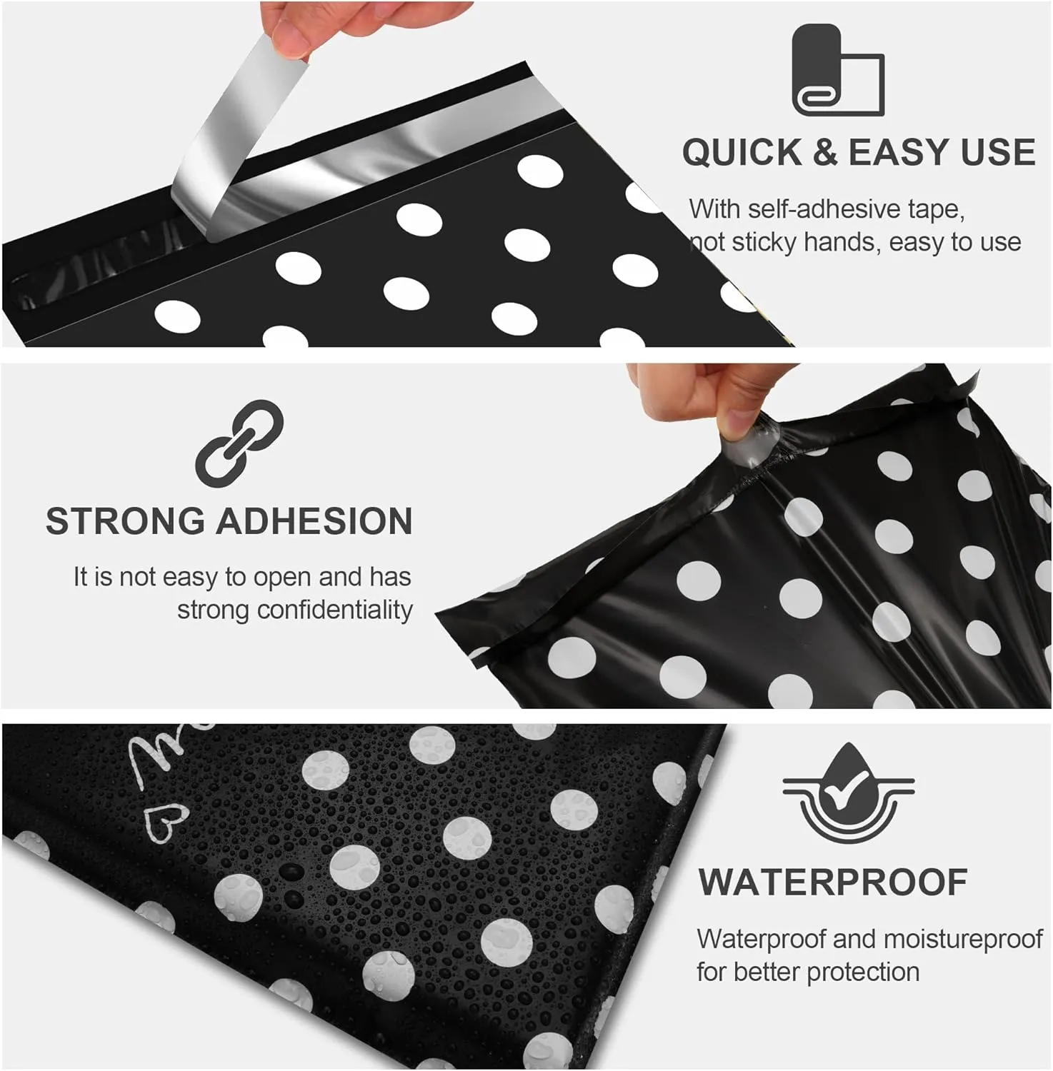 JinRuiKJ Thank You Poly Mailer 14.5x19 50 Pack - Shipping Bags for Clothing, Strong Thick and Self Adhesive Shipping Envelopes - Cute Packaging Bags for Small Business - White Polka Dots