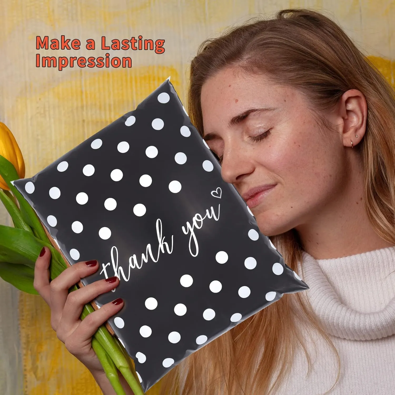 JinRuiKJ Thank You Poly Mailer 14.5x19 50 Pack - Shipping Bags for Clothing, Strong Thick and Self Adhesive Shipping Envelopes - Cute Packaging Bags for Small Business - White Polka Dots