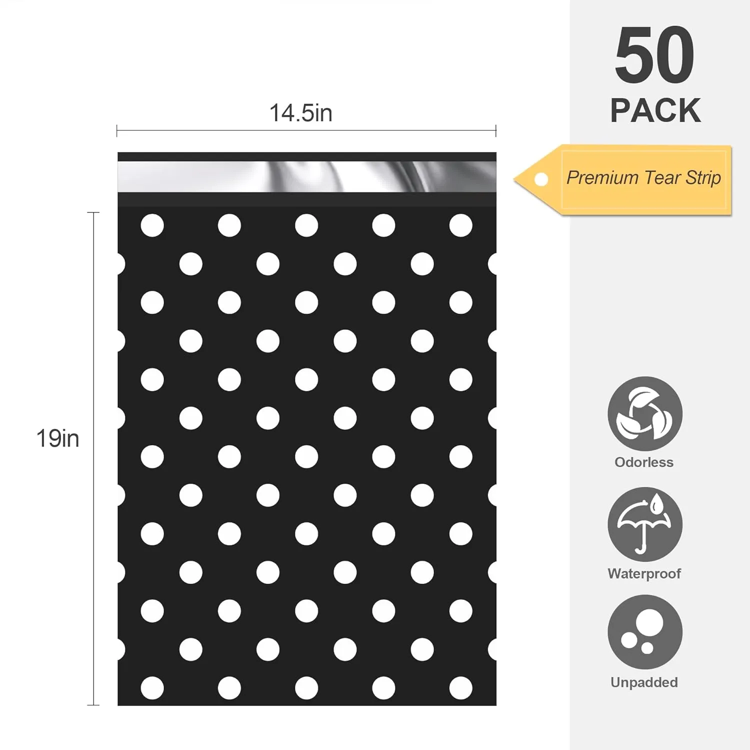 JinRuiKJ Thank You Poly Mailer 14.5x19 50 Pack - Shipping Bags for Clothing, Strong Thick and Self Adhesive Shipping Envelopes - Cute Packaging Bags for Small Business - White Polka Dots