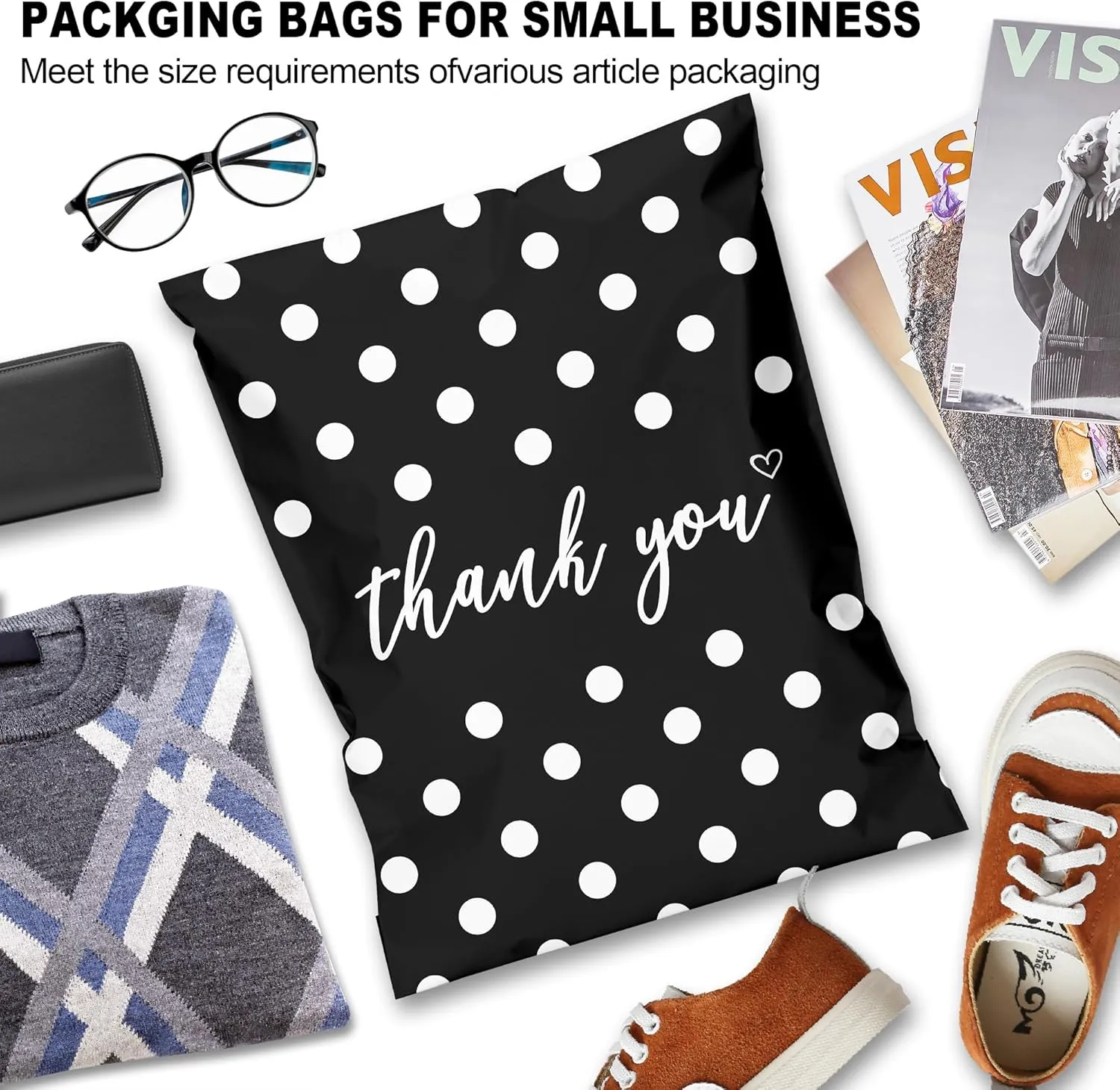 JinRuiKJ Thank You Poly Mailer 14.5x19 50 Pack - Shipping Bags for Clothing, Strong Thick and Self Adhesive Shipping Envelopes - Cute Packaging Bags for Small Business - White Polka Dots
