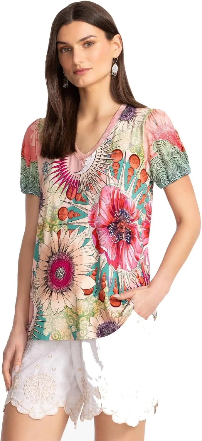Johnny Was Women's The Janie Favorite V-Neck Puff Sleeve Tee-Emily