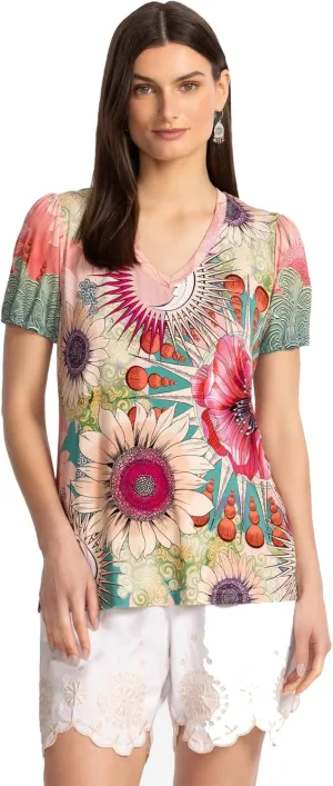Johnny Was Women's The Janie Favorite V-Neck Puff Sleeve Tee-Emily