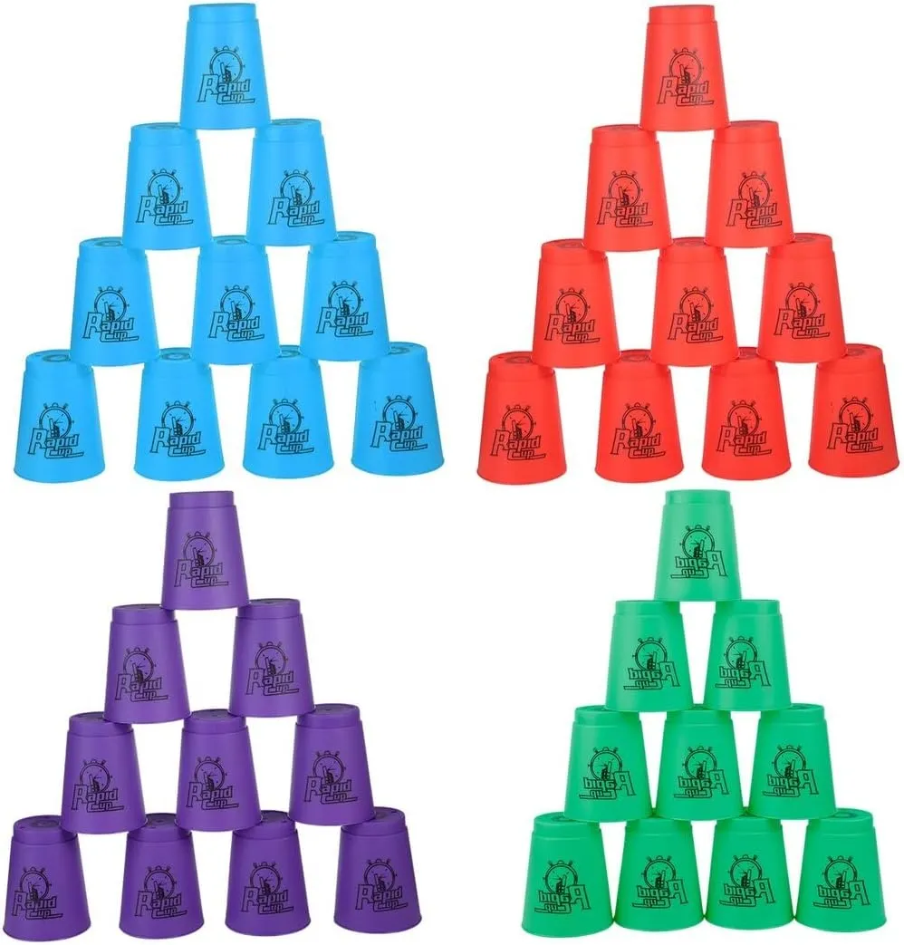 Joyibay 48pcs Sport Stacking Cups, Speed Training Game Stacking Cups for Kids and Adults, Fast Paced Fun Game for Challenge Competition, Travel Party Supplies (Red, Blue, Green, Purple)