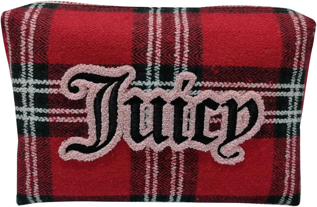 Juicy Couture Women's Cosmetics Bag - Travel Makeup and Toiletries Clutch Wedge Pouch, Flannel Material Multicolor