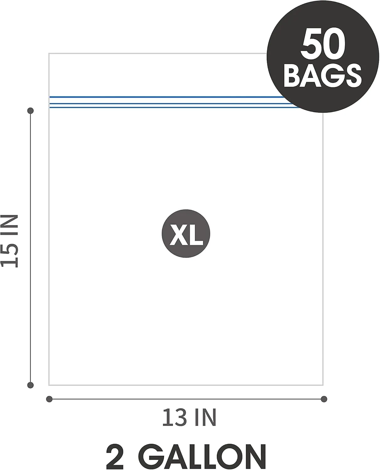 Jumbo 2 Gallon Storage Bags, Strong Double Zipper Seal, 50 Count, 2.5 Mil Thick, Microwave-Safe, BPA-Free, 1 Bulky Box