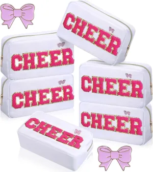 Kacctyen 6 Pcs Cheer Chenille Letter Makeup Bags with 6 Pcs Pins Appreciation Gift Preppy Patch Makeup Bag Nylon Teach Pouch for Work School Retirement Birthday