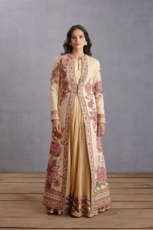 Kasturi chintz dhooni jacquard chogha set with rati ghera