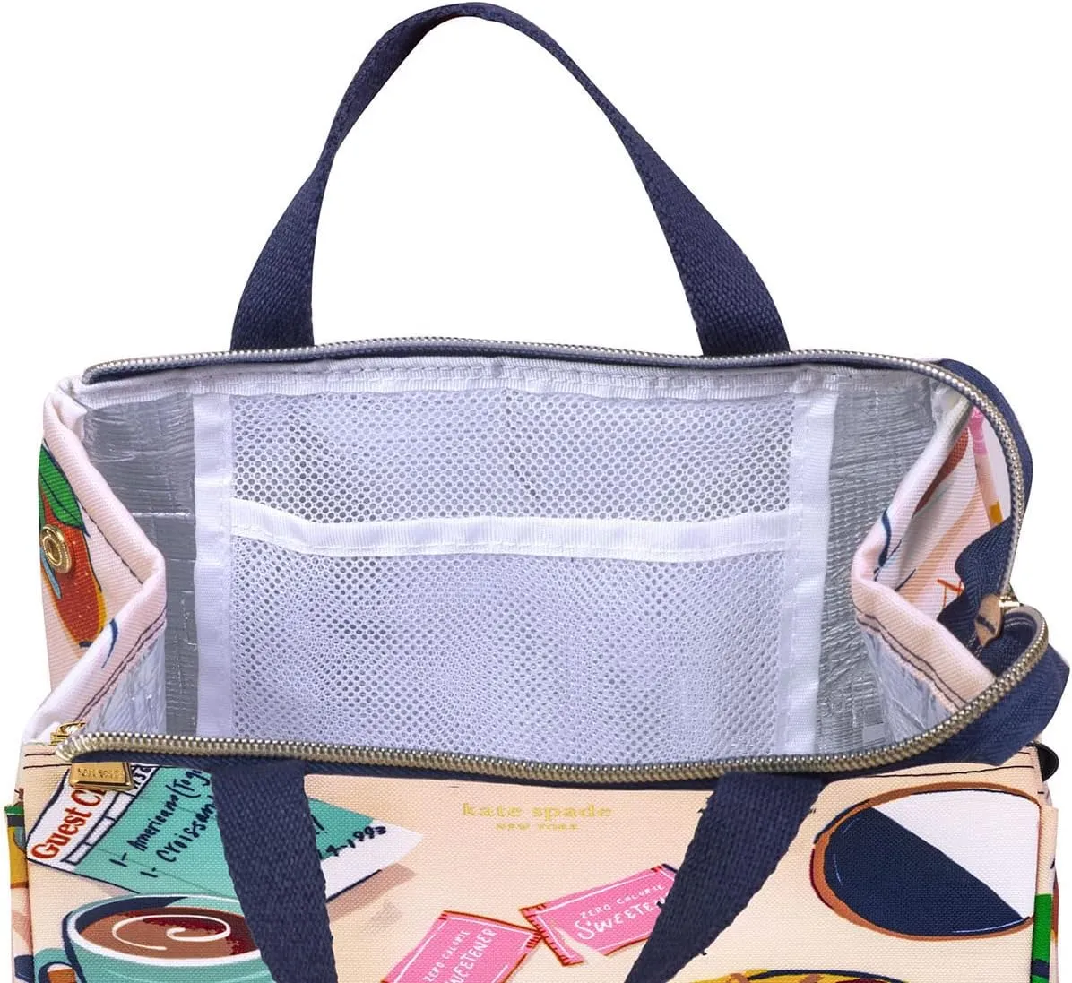 Kate Spade New York Cute Lunch Bag for Women, Large Capacity Lunch Tote, Adult Lunch Box with Silver Thermal Insulated Interior Lining and Storage Pocket, Rise and Shine