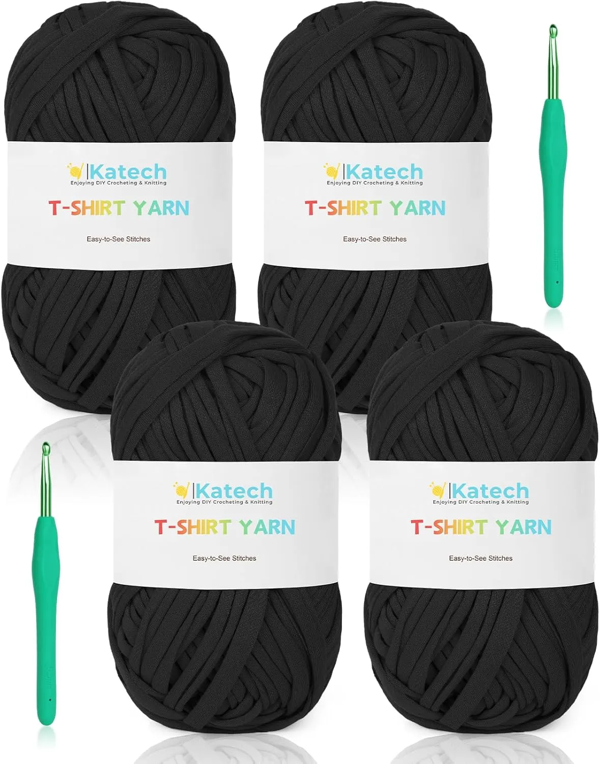 Katech 400g Black T Shirt Yarn - 130 Yards Chunky Thick Fabric for Crocheting Baskets, Hand Bag Decor - Easy to Crochet Polyester Yarn for Beginner Knitting Gifts