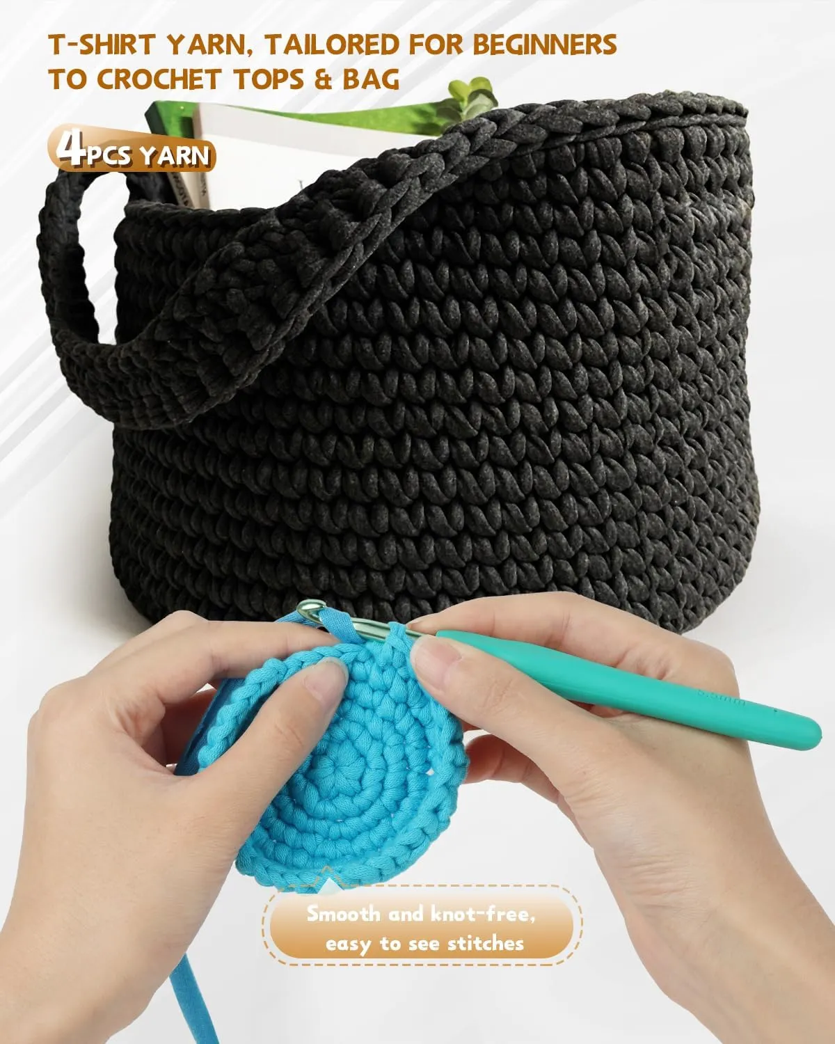 Katech 400g Black T Shirt Yarn - 130 Yards Chunky Thick Fabric for Crocheting Baskets, Hand Bag Decor - Easy to Crochet Polyester Yarn for Beginner Knitting Gifts
