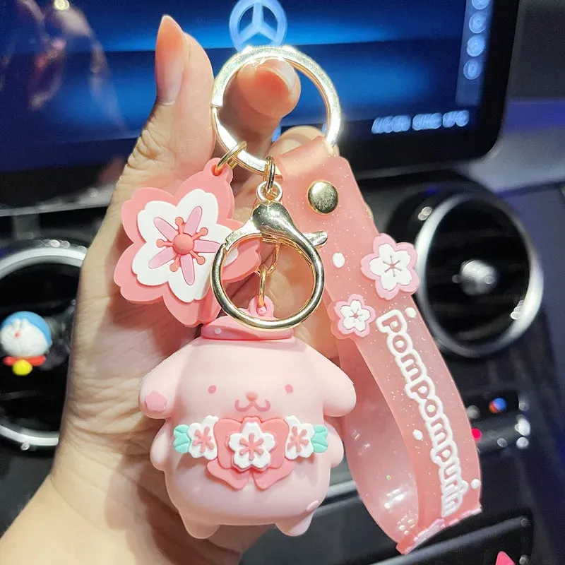 Kawaii Sakura Blossom Keychain Featuring Sanrio and Friends