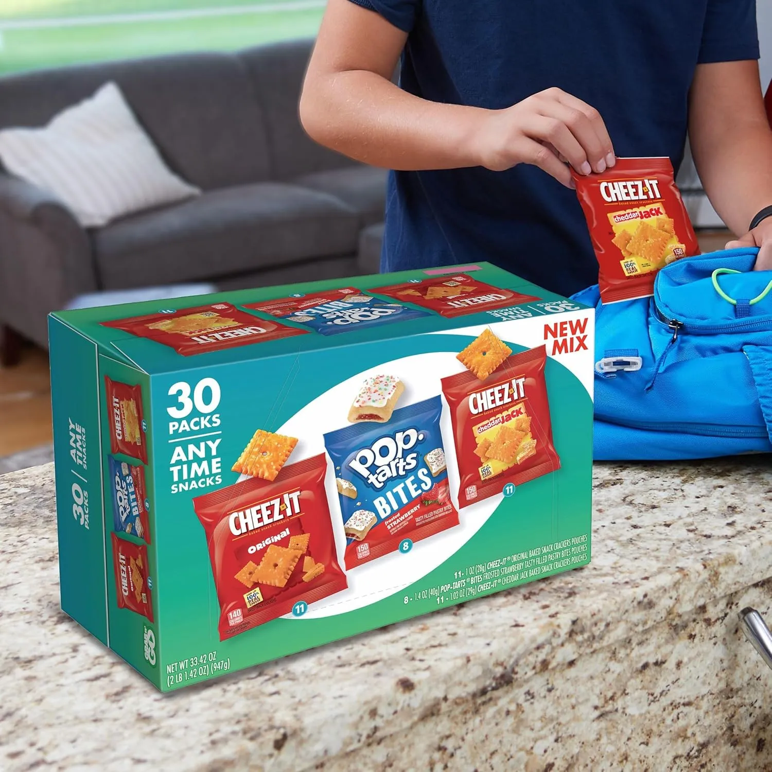 Kellogg's Cheez-It & Pop-Tarts Snacks, Grab 'N Go, Any Time Snacks Variety Pack, 33.42oz Box (30 Count)