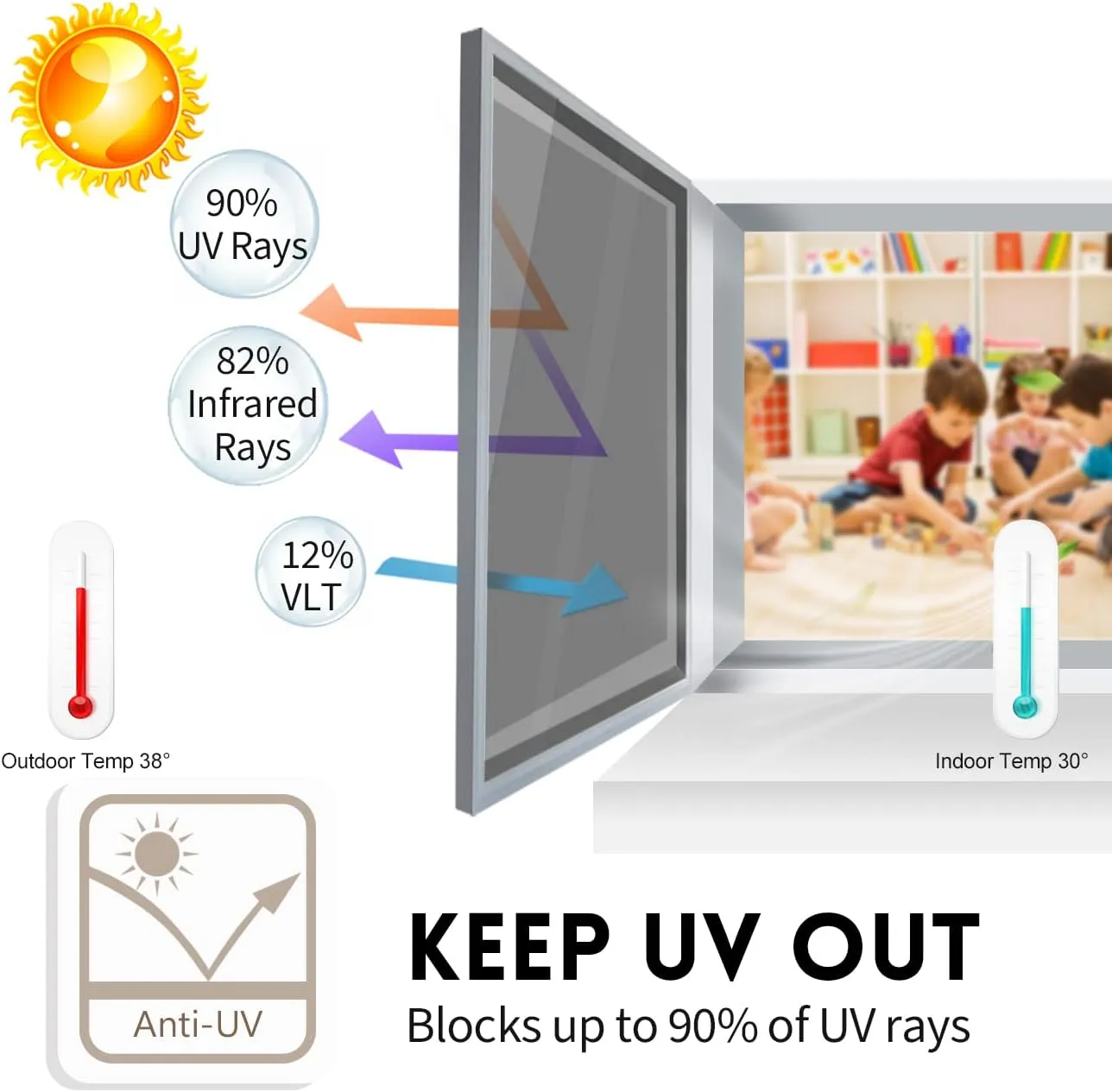 KESPEN Window Film One Way Daytime Privacy Static Cling Sun Blocking Anti UV Reflective Window Tint for Home and Office, Black-Silver, 29.5 Inch X 13.1 Feet
