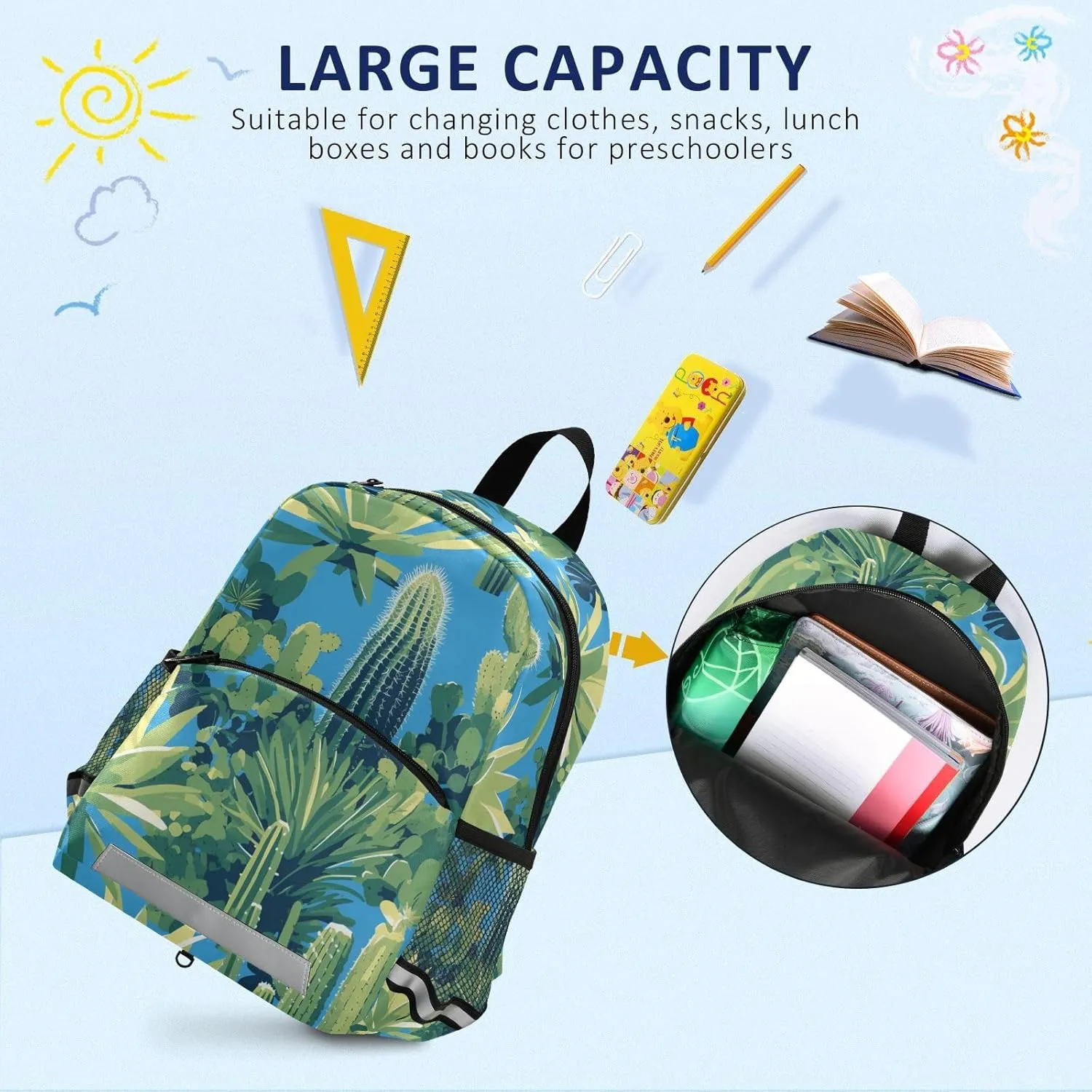 Kids Backpack for Boys, Cactus Many Illusion, Waterproof School Bags Cute Travel