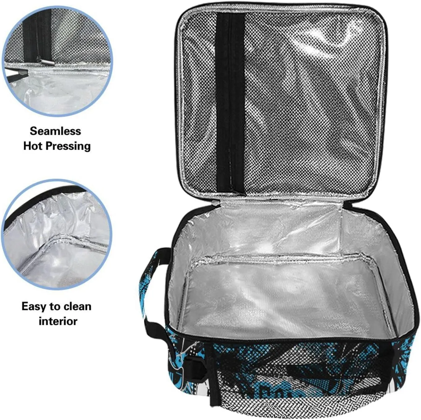 Kids Lunch Bag for Boy Girl Blue Football Soccer Insulated Lunch Box with Shoulder Strap Reusable Cooler Bags for School Picnic Beach Travel Leakproof Food Container Tote Bag