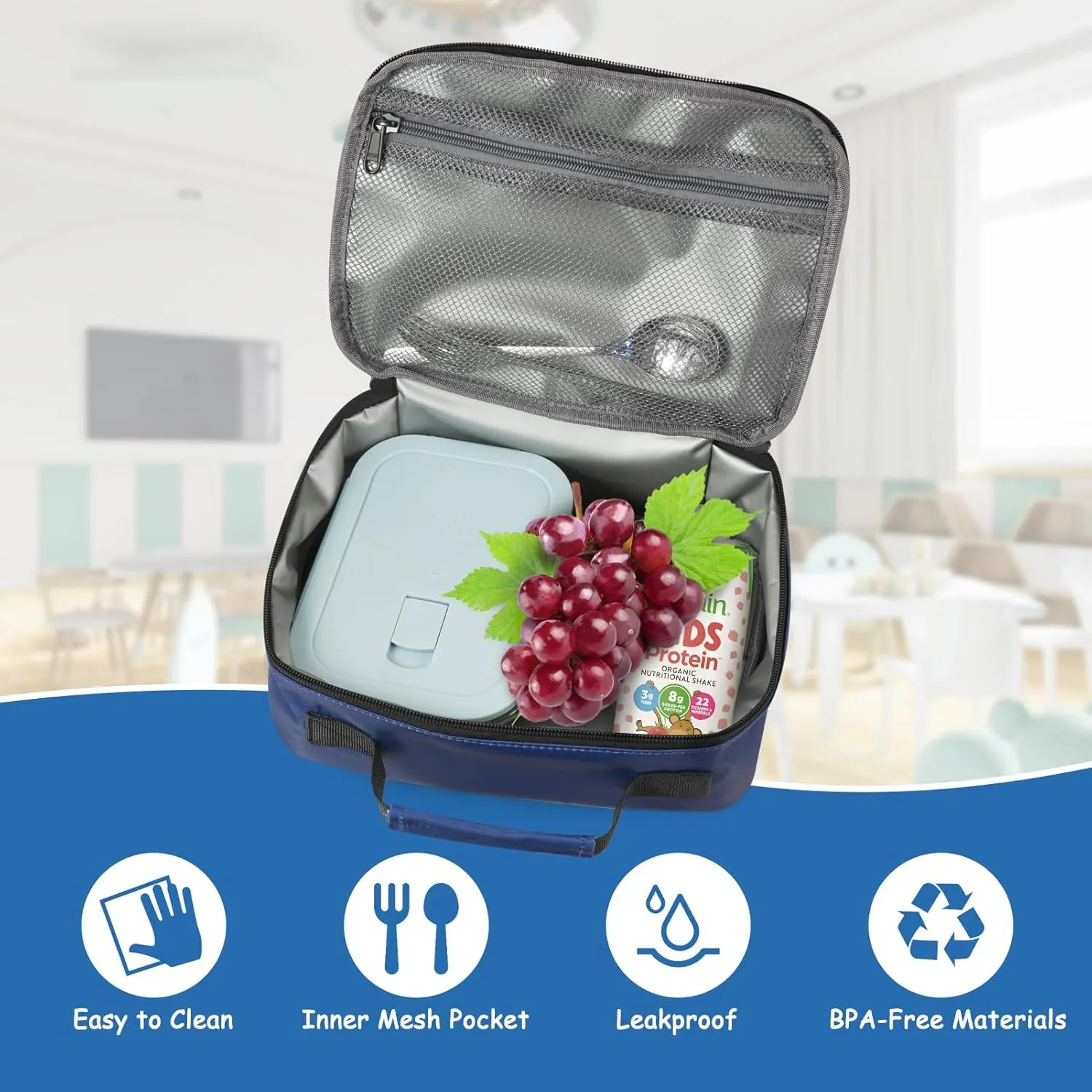 Kids Lunch Box for Boys Girls Insulated Lunch Bag Reusable Cooler Lunch Box for Toddler Child School Daycare Picnic (Soccer Ball Navy-blue)