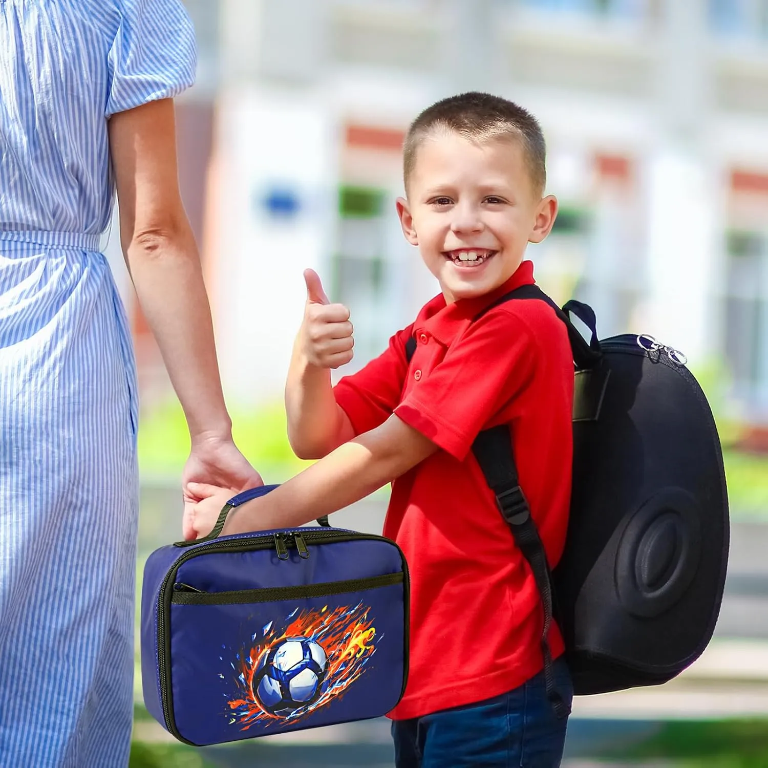 Kids Lunch Box for Boys Girls Insulated Lunch Bag Reusable Cooler Lunch Box for Toddler Child School Daycare Picnic (Soccer Ball Navy-blue)